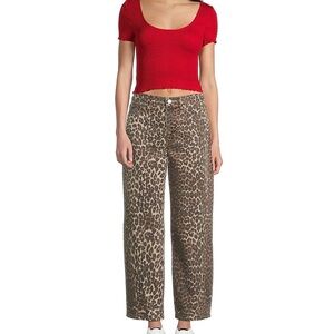 Daze Leopard Print Barrel Jeans